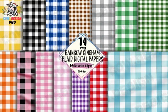 Rainbow Gingham Plaid Digital Papers Gráfico Ilustraciones Imprimibles Por COW.design