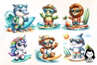 Summer Animal Surfing Clipart Bundle Graphic Illustrations By Cat Lady 2