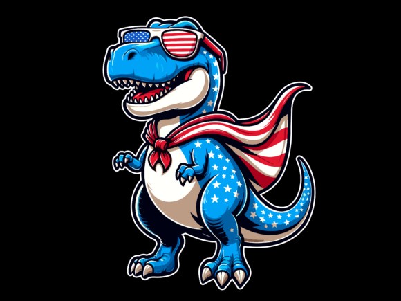 T Rex Dinosaur 4th of July USA Flag. Graphic T-shirt Designs By Trendy Creative