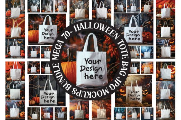 The Mega Halloween Tote Bag Mockup Bundl Gráfico Mockups de Productos Diseñados a Medida Por MockupsHouse