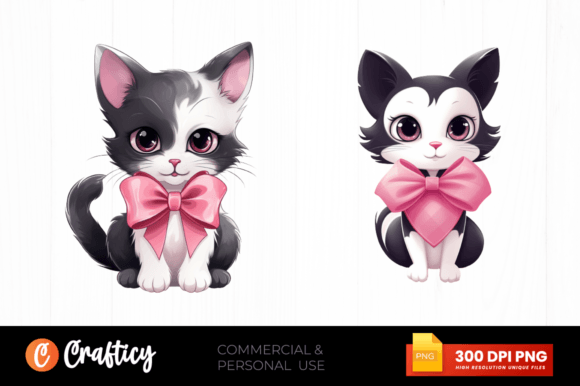 Valentine Cute Kawaii Cat Clipart Design Gráfico Ilustraciones Imprimibles Por Crafticy