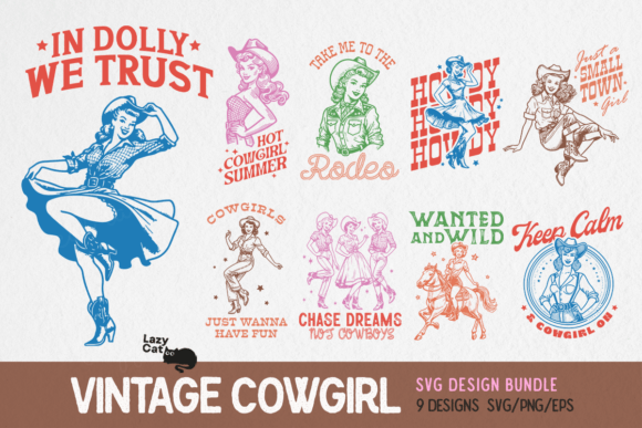 Vintage Western Cowgirl SVG Bundle Graphic Crafts By Lazy Cat
