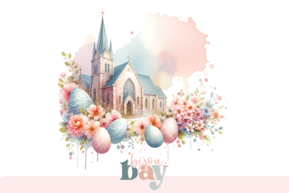 Watercolor Easter Church Scene Graphic AI Transparent PNGs By Bijou Bay