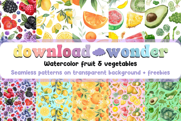 Watercolor Fruit & Veg Seamless Pattern Graphic Patterns By DownloadWonder