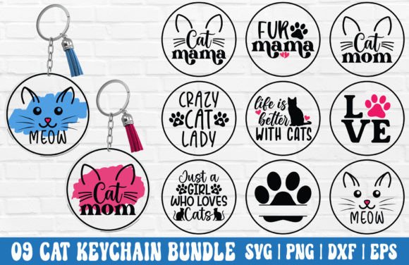 Cat Mom Keychain SVG Bundle - Cat PNG Graphic Crafts By GraphicsTreasures