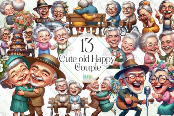 Cute Happy Old Couple Sublimation Graphic Illustrations By JaneCreative