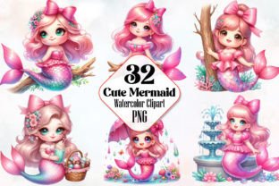 Cute Mermaid Clipart, Pink Mermaids Png Grafica Illustrazioni Stampabili Di RobertsArt 1