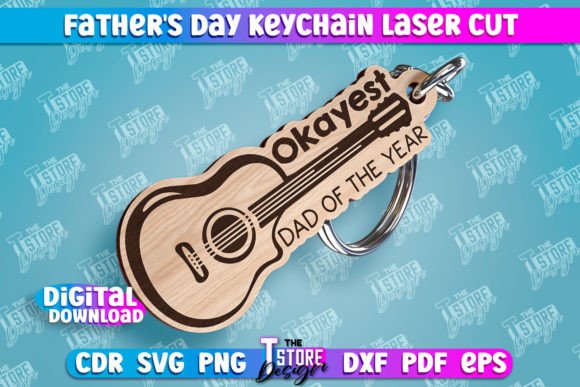 Father’s Day Keychain Laser Cut Design Illustration Artisanat Par The T Store Design