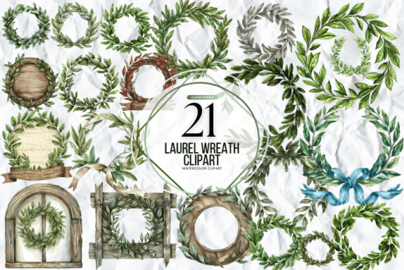 Laurel Wreath Clipart Gráfico Ilustraciones Imprimibles Por Markicha Art