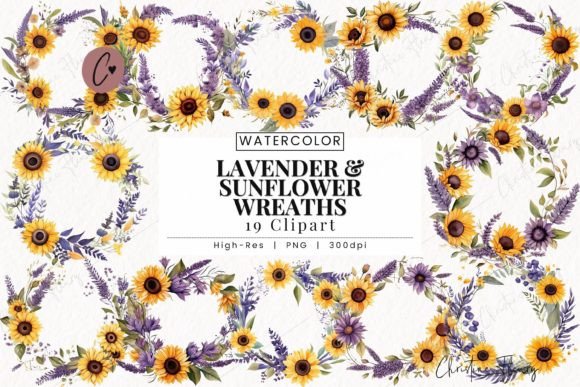 Lavender & Sunflower Wreath Clipart Graphic Illustrations By Christine Fleury