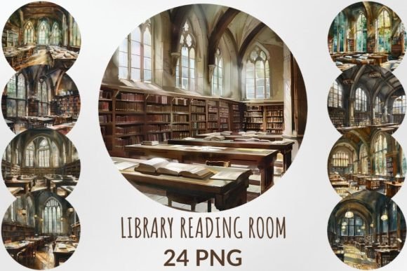 Library Reading Room Sublimation Bundle Afbeelding Afdrukbare Illustraties Door DigitalCreativeDen