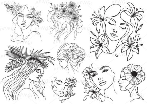 Line Art Women SVG ,Woman Flowers Svg Graphic Icons By passionpngcreation