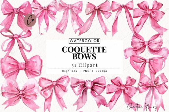 Pink Coquette Bow Clipart, Coquette PNG Gráfico Ilustraciones Imprimibles Por Christine Fleury