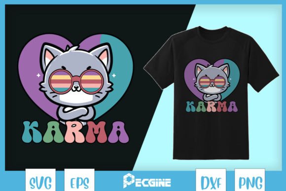 Sunglasses Cat & Karma Funny SVG Graphic Print Templates By Pecgine
