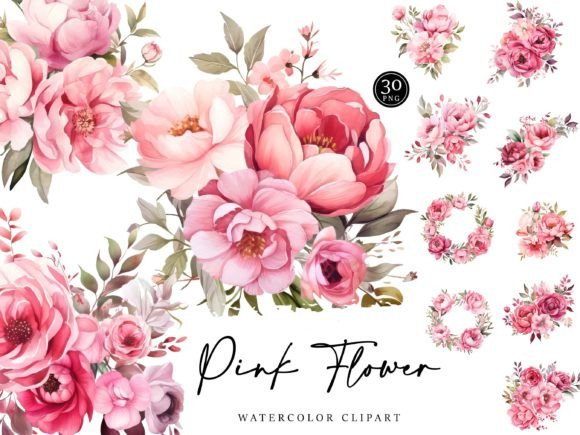 Watercolor Pink Rose Flower Clipart Grafik Druckbare Illustrationen Von DesignScotch