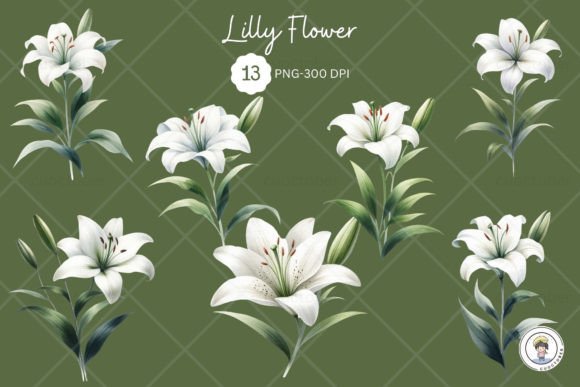 Watercolor Lily Flower Clipart Grafik Druckbare Illustrationen Von cuoctober