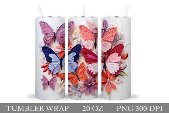 3D Butterflies Tumbler Sublimation Gráfico Ilustraciones Imprimibles Por shishkovaiv