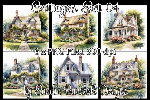 Cottages Set 04 Grafik Druckbare Illustrationen Von Sandie Burchell Designs