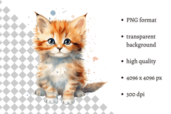 Cute Watercolor Kitten PNG Kitten Grafika Ilustracje do Druku Przez MashMashStickers