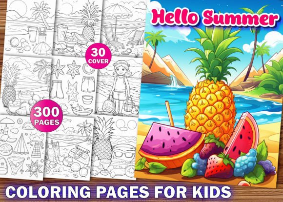 Hello Summer Coloring Pages for Kids KDP Gráfico Páginas y libros de colorear para niños Por KDP PRO DESIGN