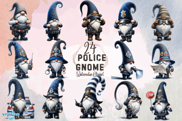 Police Gnome Watercolor Clipart Graphic AI Transparent PNGs By Vera Craft