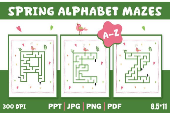 Spring Alphabet Mazes for Kids Gráfico Preescolar Por Endro