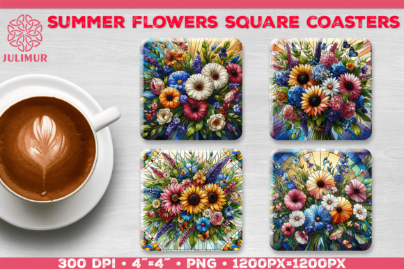 Summer Flower Bouquet Square Coasters Graphic Crafts By julimur2020