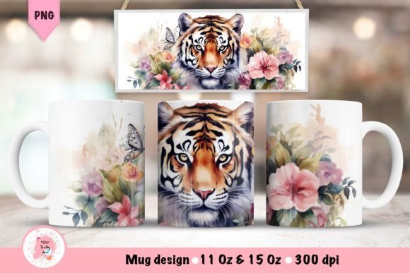 Tiger Mug Wrap for 11 Oz and 15 Oz Graphic Illustrations By Titi Pretty Art