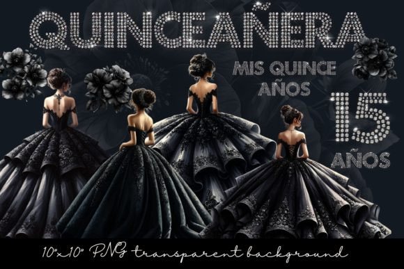 Watercolor Black Color Quinceanera Graphic Illustrations By CuteLittleClipart