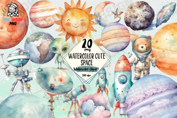 Watercolor Cute Space Sublimation Graphic Illustrations By COW.design