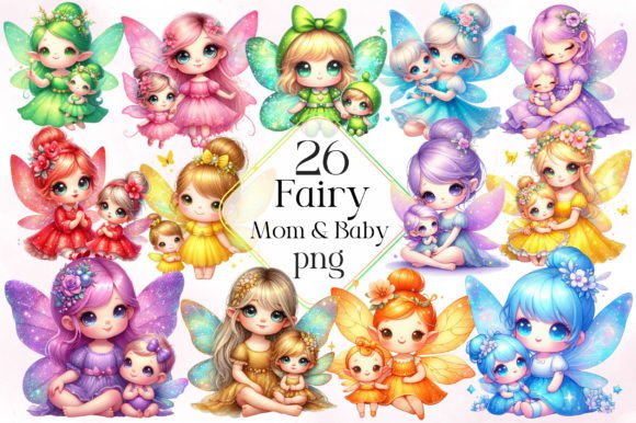 Watercolor Fairy Mom and Baby Clipart Graphic Illustrations By LiustoreCraft