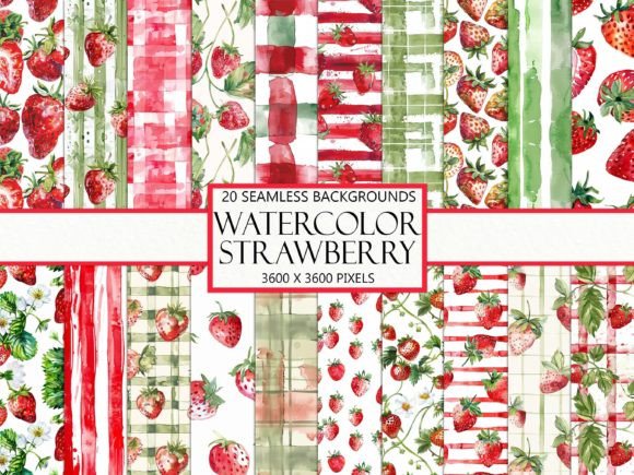 Watercolor Seamless Strawberry Patterns Gráfico Patrones IA Por Digital Attic Studio