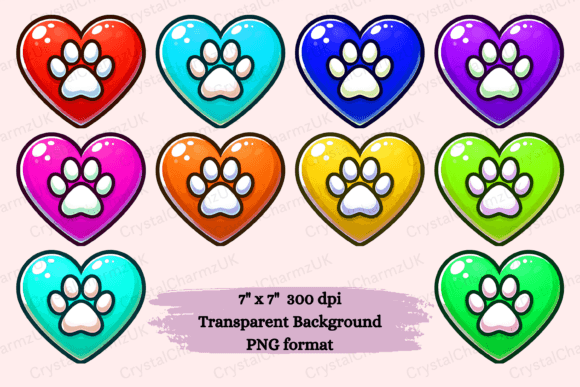 10x Love Heart Dog Paw Print Clipart Graphic AI Transparent PNGs By Crystal Charmz