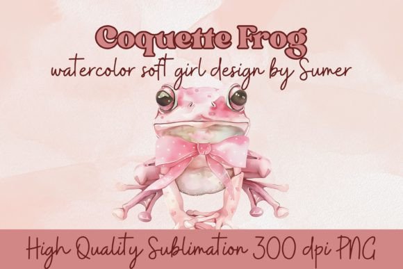 Coquette Pink Frog with a Bow Grafik KI Grafiken Von Sumer Store