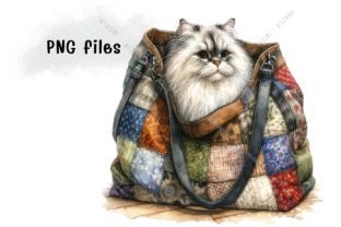 Patchwork Purse with Fluffy Cat Afbeelding Afdrukbare Illustraties Door Atcharasiri 3