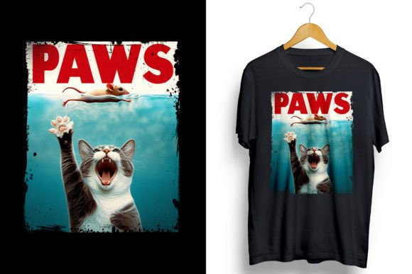 Paws Cat and Mouse Top Cute Funny Cat Graphic T-shirt Designs By ORMCreative