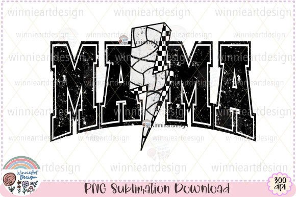 Volleyball Mama Lightning Bolt Retro PNG Gráfico Diseños de Camisetas Por WinnieArtDesign