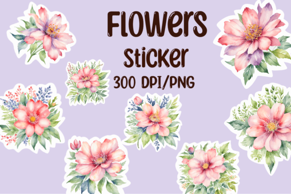 Watercolor Flower Stickers Gráfico Ilustraciones Imprimibles Por Creativbylisova