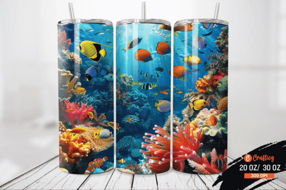 3D Tropical Fish & Coral Tumbler Wrap Graphic Illustrations By Crafticy