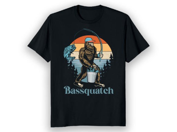 BASSQUATCH, Funny Fishing T-Shirt Grafica Design di T-shirt Di Best Merch Tees