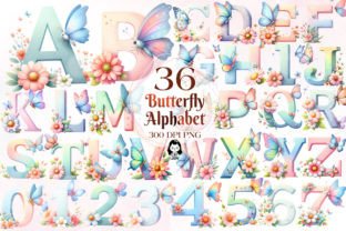 Butterfly Alphabet Sublimation Clipart Graphic Illustrations By Cat Lady 1
