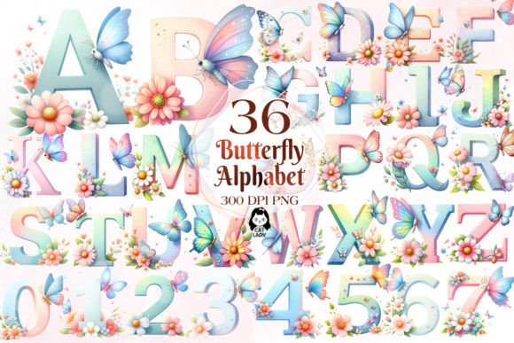 Butterfly Alphabet Sublimation Clipart Graphic Illustrations By Cat Lady