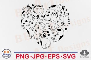 Cat Svg Heart Hand Drawn Doodle Cats Mom Gráfico Diseños de Camisetas Por BB Art Designs 1