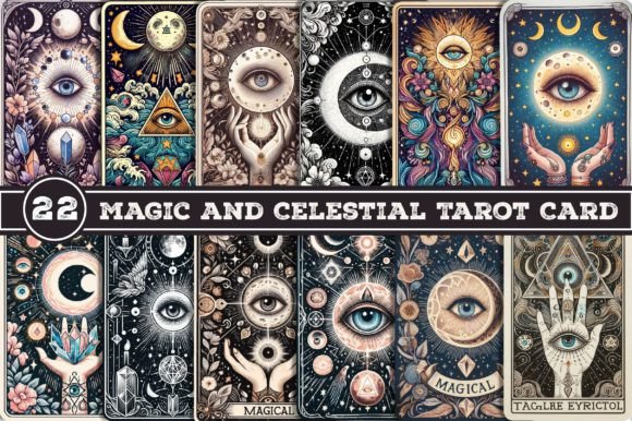 Magic and Celestial Tarot Card Clipart Grafik Druckbare Illustrationen Von Dreamshop