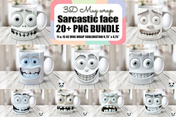 Sarcastic Face 3D Mug Wrap Bundle Gráfico Manualidades Por Pandastic