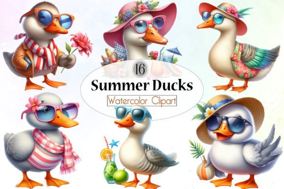 Summer Ducks Clipart Illustration Illustrations Imprimables Par LibbyWishes