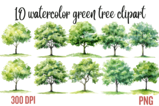 Watercolor Green Tree PNG Clipart Bundle Grafik Druckbare Illustrationen Von Creative Flow 1