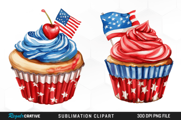 Watercolor Patriotic Cupcake Clipart PNG Graphic Illustrations By Regulrcrative