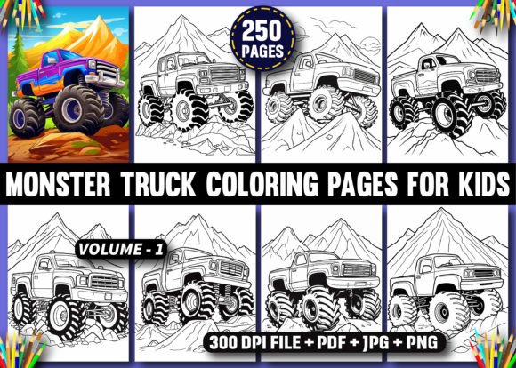 250 Monster Truck Coloring Pages - KDP Graphic Coloring Pages & Books Kids By ArT DeSiGn