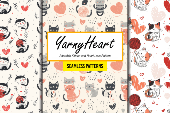 Adorable Kittens and Heart Love Pattern Grafik Papier-Muster Von Canvas Elegance
